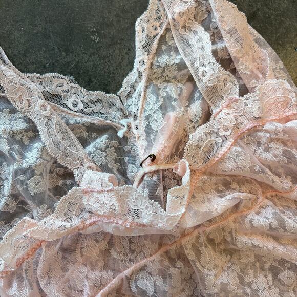 Vintage Y2k 80's Baby Pink Full Lace Sheer Cami Tank Top Maxi Night Gown Dress S - Picture 5 of 7